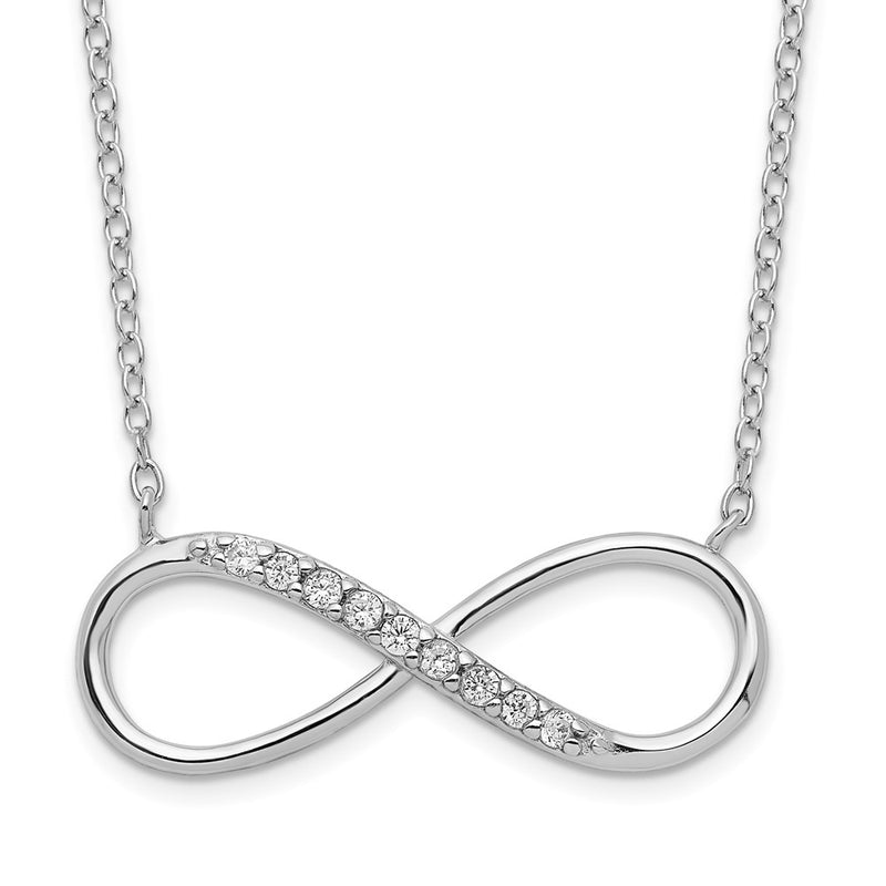 Sterling Silver Rhodium-Plated With Cz Infinity W/ 2 In Ext Necklace
