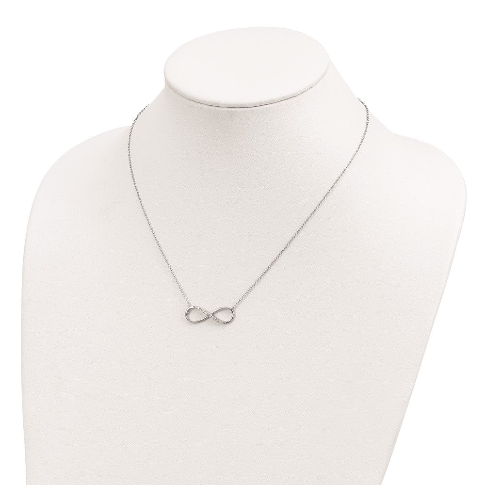 Sterling Silver Rhodium-Plated With Cz Infinity W/ 2 In Ext Necklace