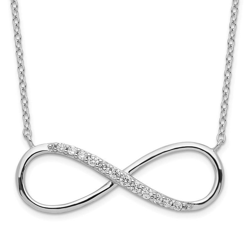 Sterling Silver Rhodium-Plated With Cz Infinity W/ 2 In Ext Necklace
