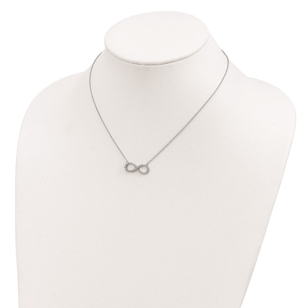 Sterling Silver Rhodium-Plated With Cz Infinity W/ 2 In Ext Necklace