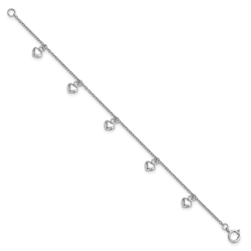 6 Inch Sterling Silver Rhodium-Plated Polished Hearts Children'S Bracelet