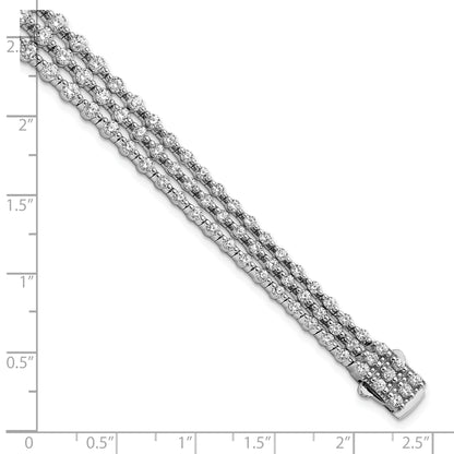 Sterling Silver Shimmer Rhodium-Plated 8 Inch 117 Stone Cz 3 Strand Layer Bracelet