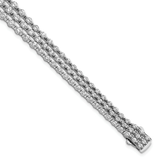 Sterling Silver Shimmer Rhodium-Plated 8 Inch 117 Stone Cz 3 Strand Layer Bracelet