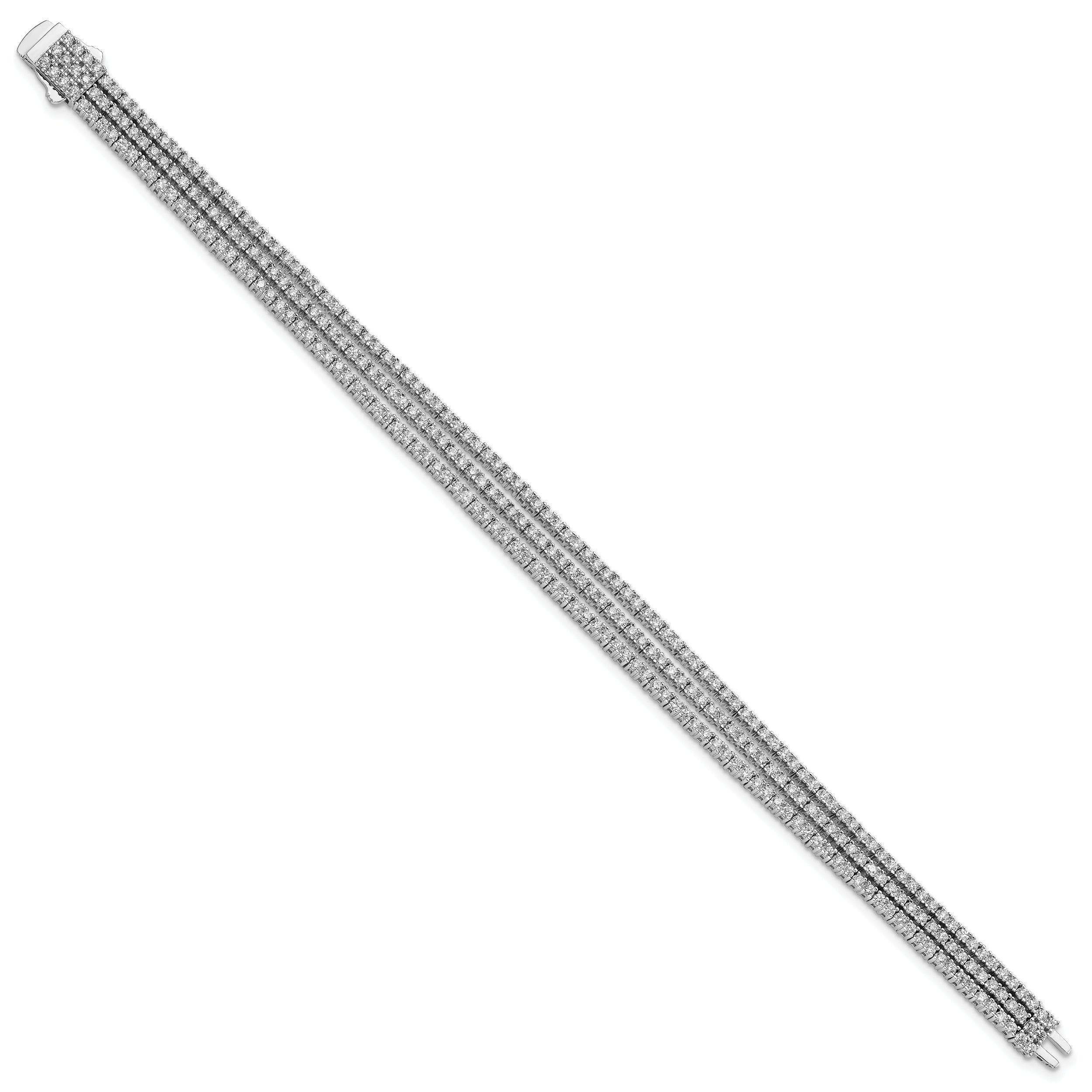 Sterling Silver Shimmer Rhodium-Plated 7 Inch 300 Stone Cz 3 Strand Bracelet