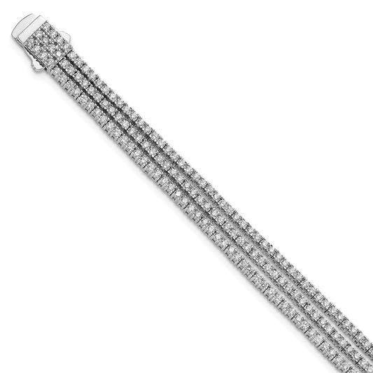 Sterling Silver Shimmer Rhodium-Plated 7 Inch 300 Stone Cz 3 Strand Bracelet