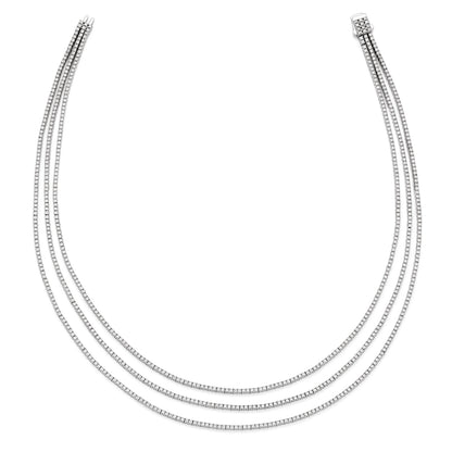 Sterling Silver Shimmer Rhodium Plated 16 Inch 732 Stone Cz 3 Strand Layer Necklace