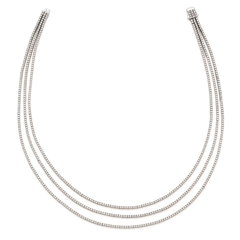 Sterling Silver Shimmer Rhodium Plated 16 Inch 732 Stone Cz 3 Strand Layer Necklace