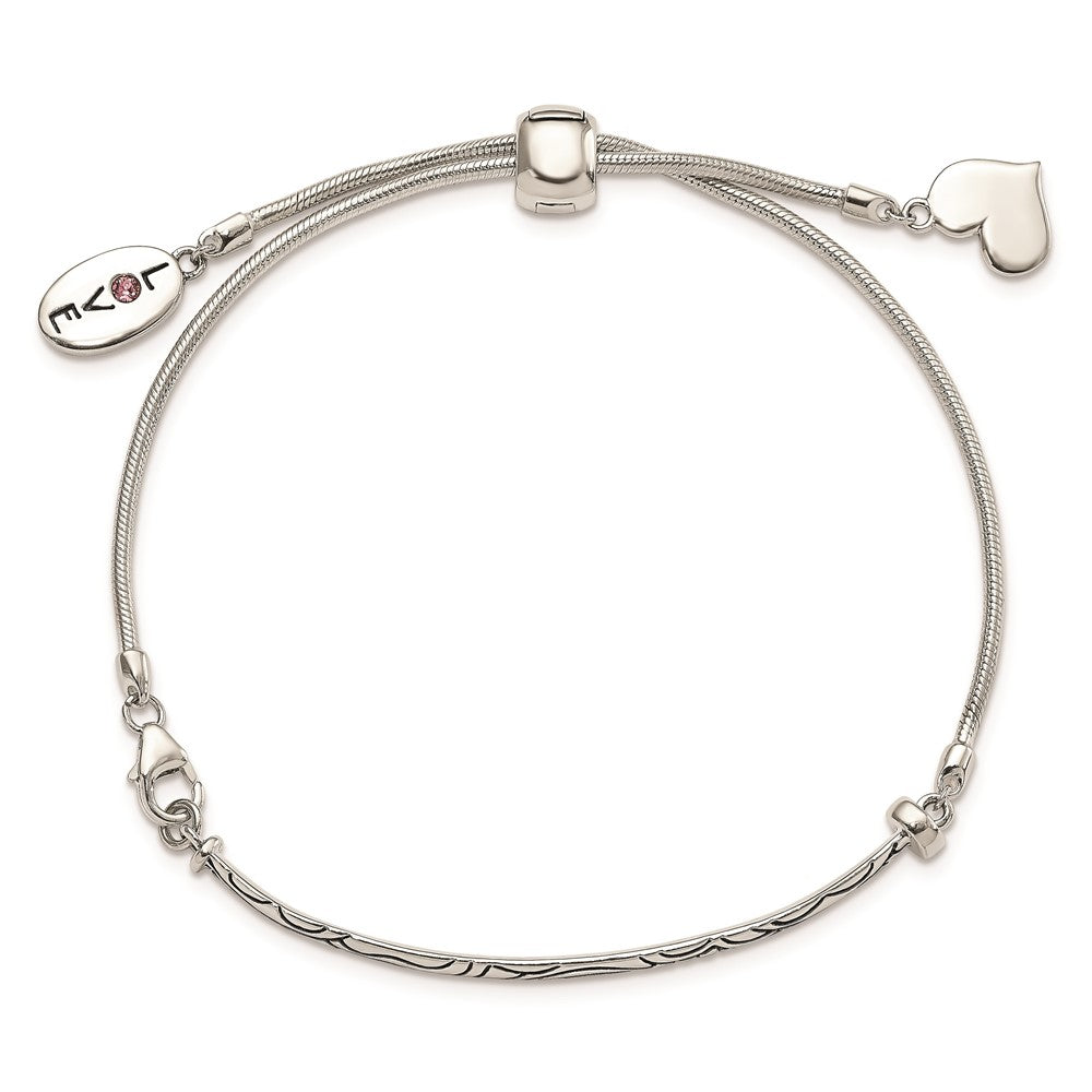 9 Inch Sterling Silver Antiqued Reflections Crystal Love Heart Adjust Bracelet
