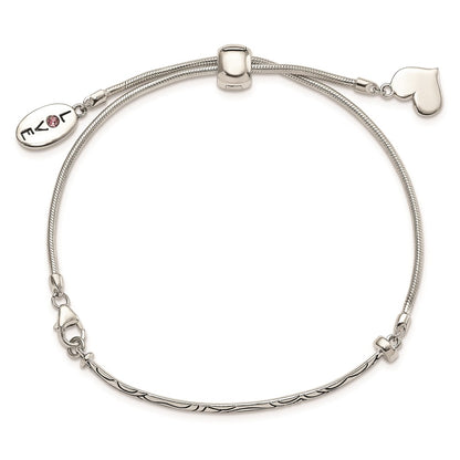 9 Inch Sterling Silver Antiqued Reflections Crystal Love Heart Adjust Bracelet