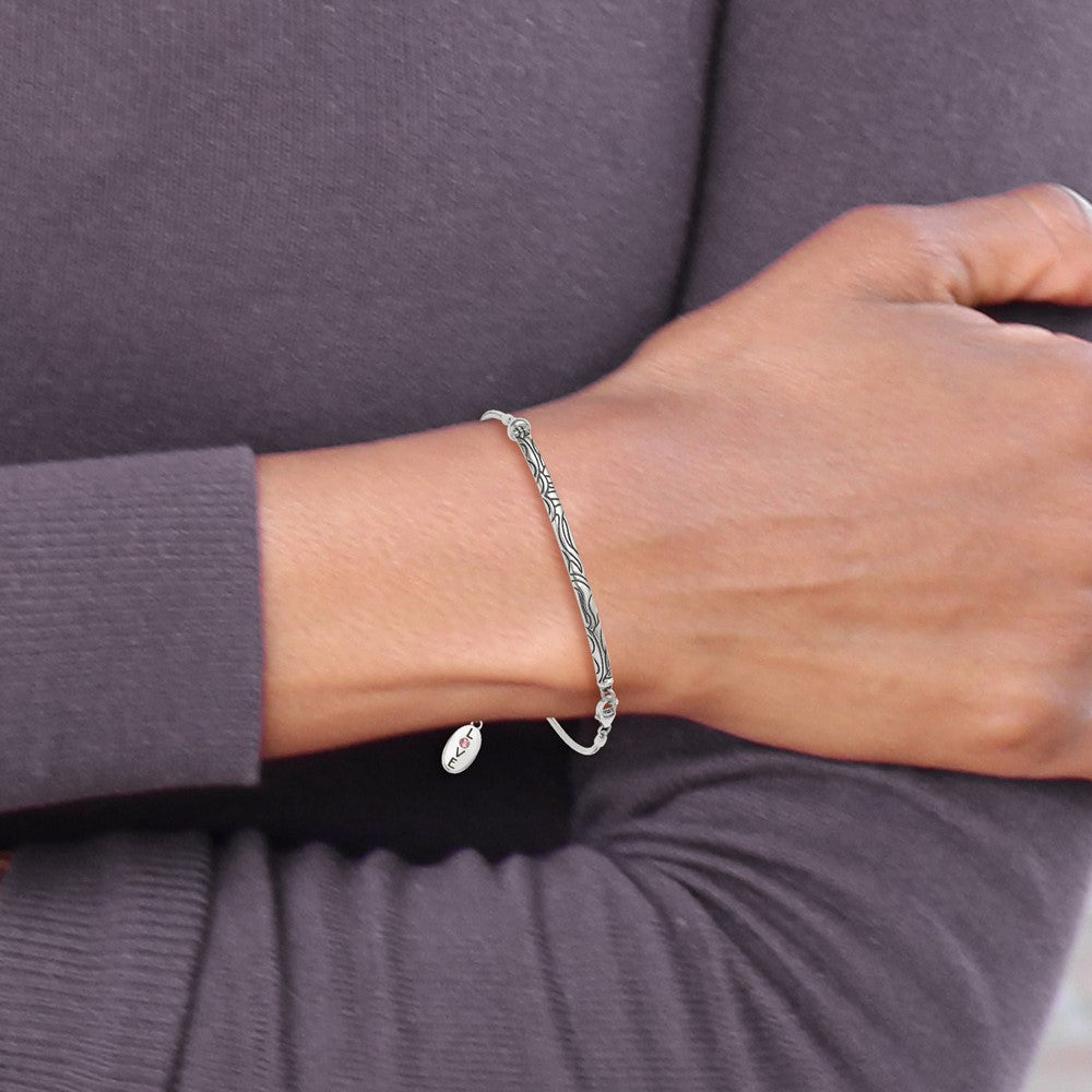 9 Inch Sterling Silver Antiqued Reflections Crystal Love Heart Adjust Bracelet