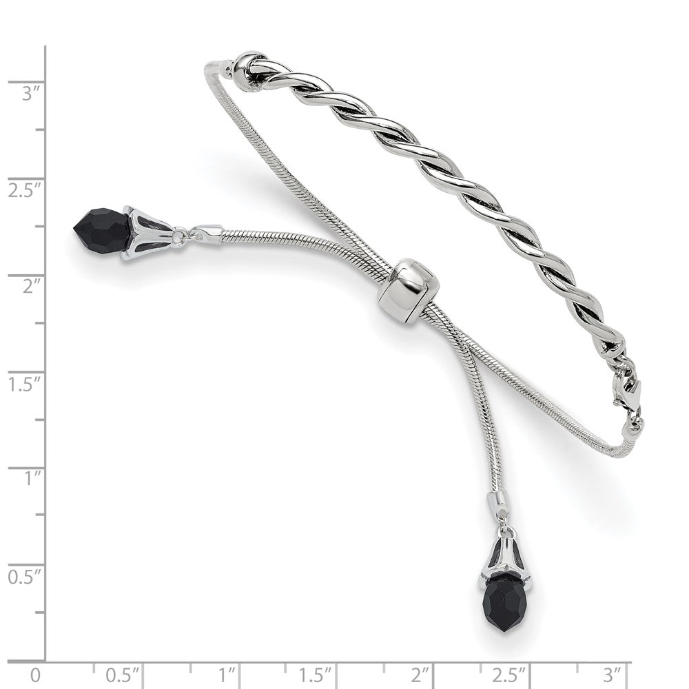 9 Inch Sterling Silver Antiqued Reflections Black Crystal Adjustable Bracelet