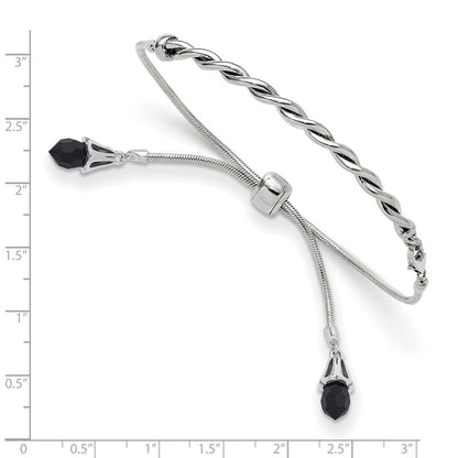 9 Inch Sterling Silver Antiqued Reflections Black Crystal Adjustable Bracelet