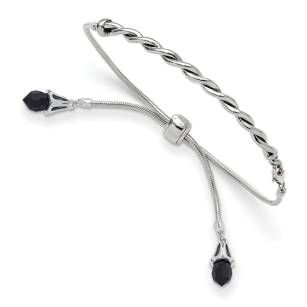 9 Inch Sterling Silver Antiqued Reflections Black Crystal Adjustable Bracelet