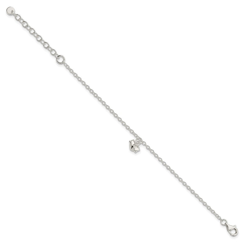 7 Inch Sterling Silver Polished Heart With 1.5In Extension Children'S Bracelet