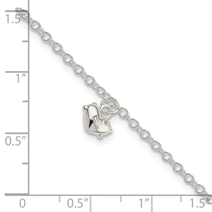 7 Inch Sterling Silver Polished Heart With 1.5In Extension Children'S Bracelet