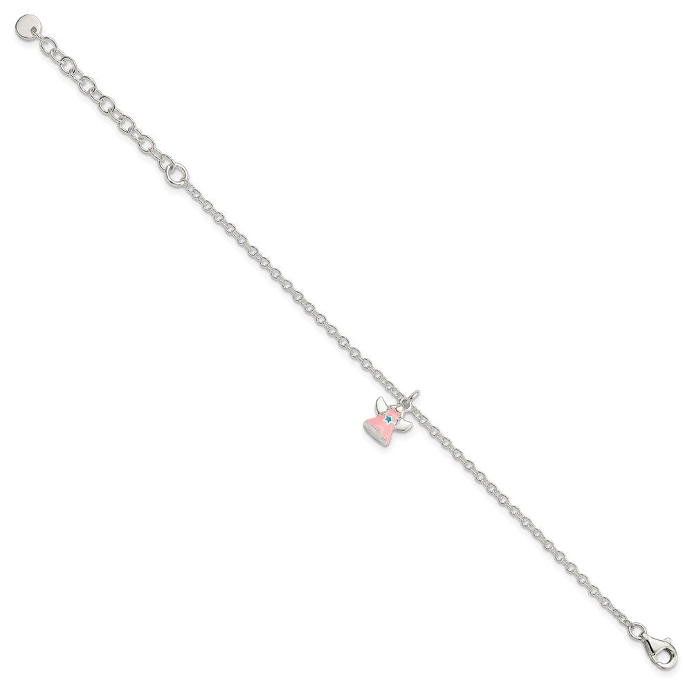 5.5 Inch Sterling Silver 5.5In Plus 1.5In Ext Pink Enamel Angel Kid'S Bracelet