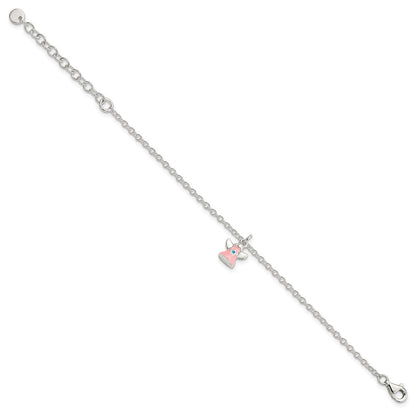 5.5 Inch Sterling Silver 5.5In Plus 1.5In Ext Pink Enamel Angel Kid'S Bracelet