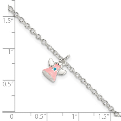 5.5 Inch Sterling Silver 5.5In Plus 1.5In Ext Pink Enamel Angel Kid'S Bracelet