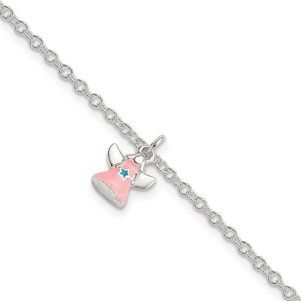 5.5 Inch Sterling Silver 5.5In Plus 1.5In Ext Pink Enamel Angel Kid'S Bracelet