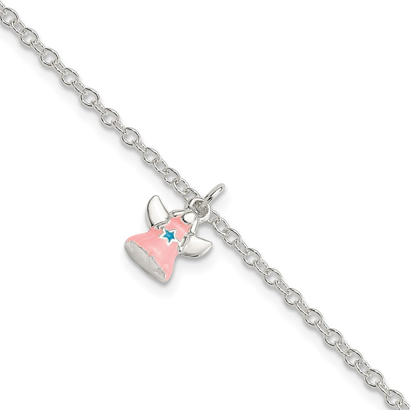5.5 Inch Sterling Silver 5.5In Plus 1.5In Ext Pink Enamel Angel Kid'S Bracelet