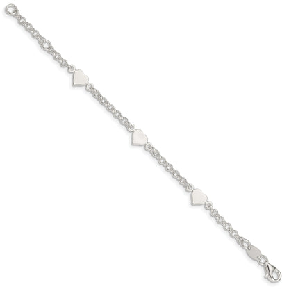 5.75 Inch Sterling Silver Polished Hearts With .25In Ext. Children'S Bracelet