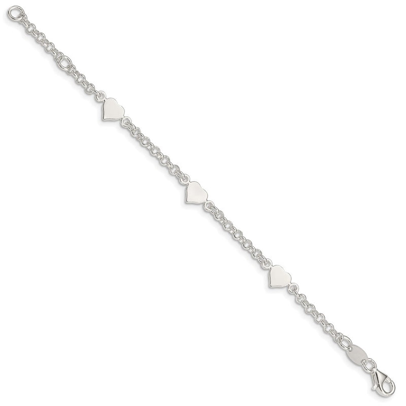 5.75 Inch Sterling Silver Polished Hearts With .25In Ext. Children'S Bracelet