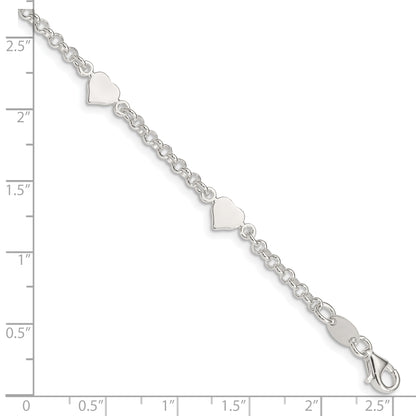 5.75 Inch Sterling Silver Polished Hearts With .25In Ext. Children'S Bracelet