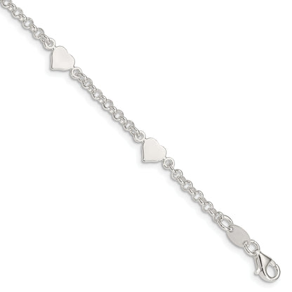 5.75 Inch Sterling Silver Polished Hearts With .25In Ext. Children'S Bracelet