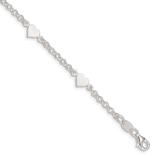 5.75 Inch Sterling Silver Polished Hearts With .25In Ext. Children'S Bracelet
