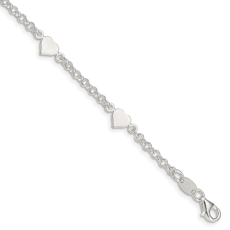 5.75 Inch Sterling Silver Polished Hearts With .25In Ext. Children'S Bracelet