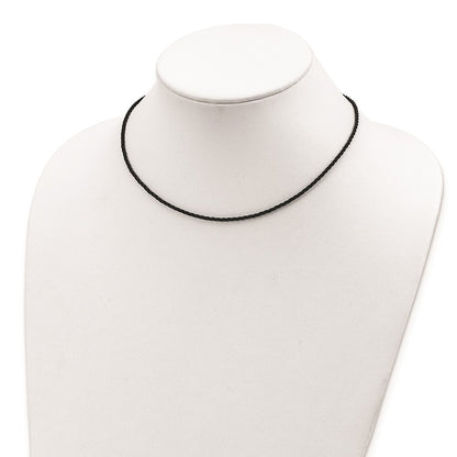 Sterling Silver 18 Inch 2mm Black Twisted Rubber Necklace