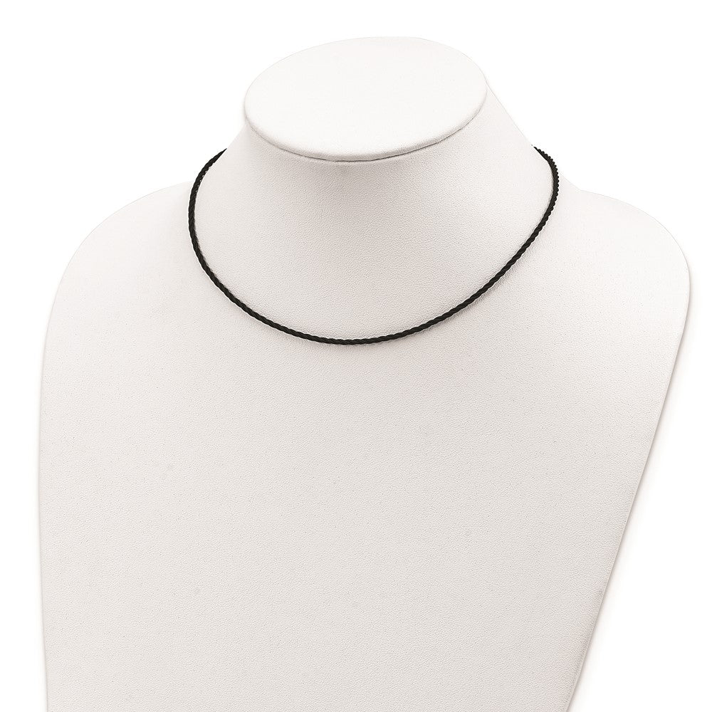 Sterling Silver 16 Inch 2mm Black Twisted Rubber Necklace