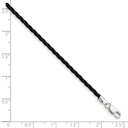 Sterling Silver 16 Inch 2mm Black Twisted Rubber Necklace