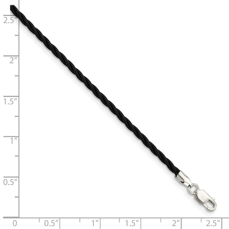 Sterling Silver 16 Inch 2mm Black Twisted Rubber Necklace