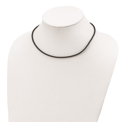 Sterling Silver 18 Inch 3mm Black Twisted Rubber Necklace