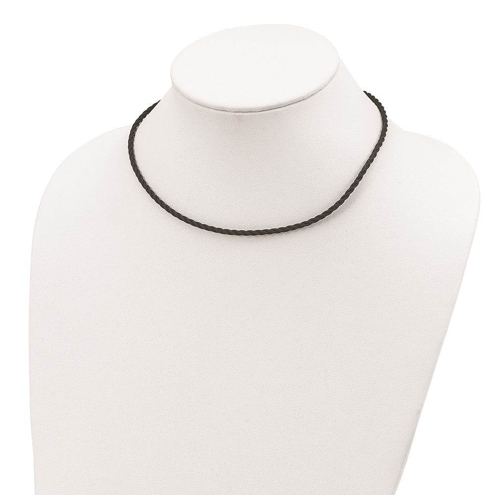 Sterling Silver 16 Inch 3mm Black Twisted Rubber Necklace