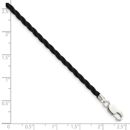 Sterling Silver 18 Inch 3mm Black Twisted Rubber Necklace