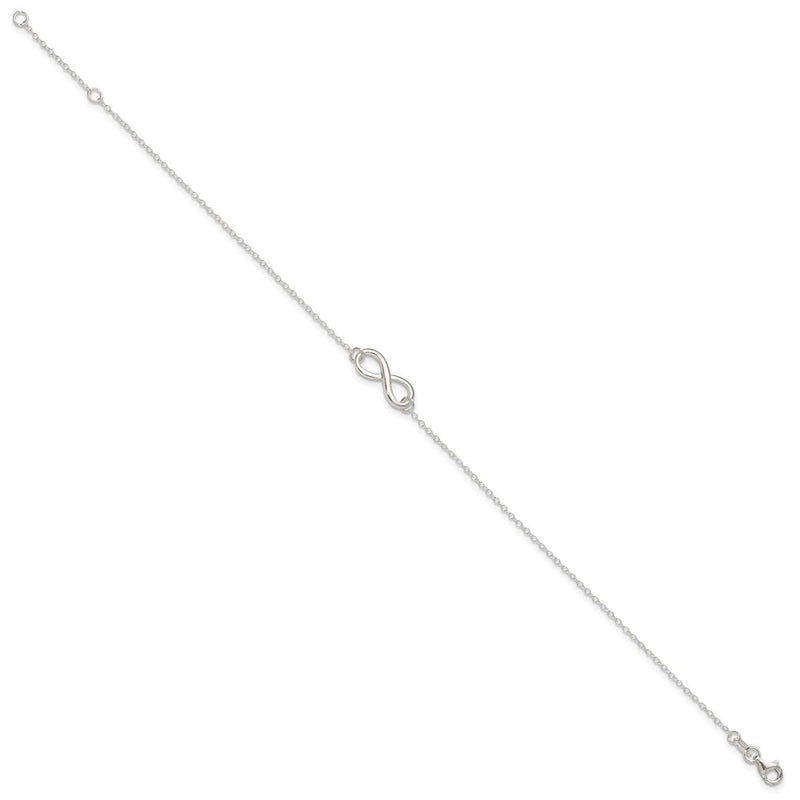 Sterling Silver Polished 9In Plus 1In. Ext. Infinity Symbol Anklet
