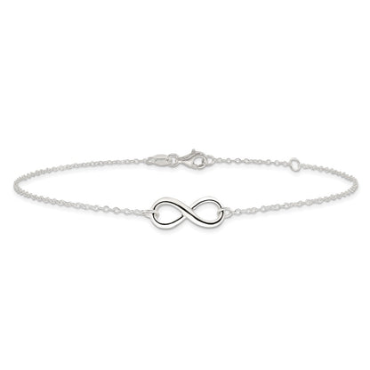 Sterling Silver Polished 9In Plus 1In. Ext. Infinity Symbol Anklet