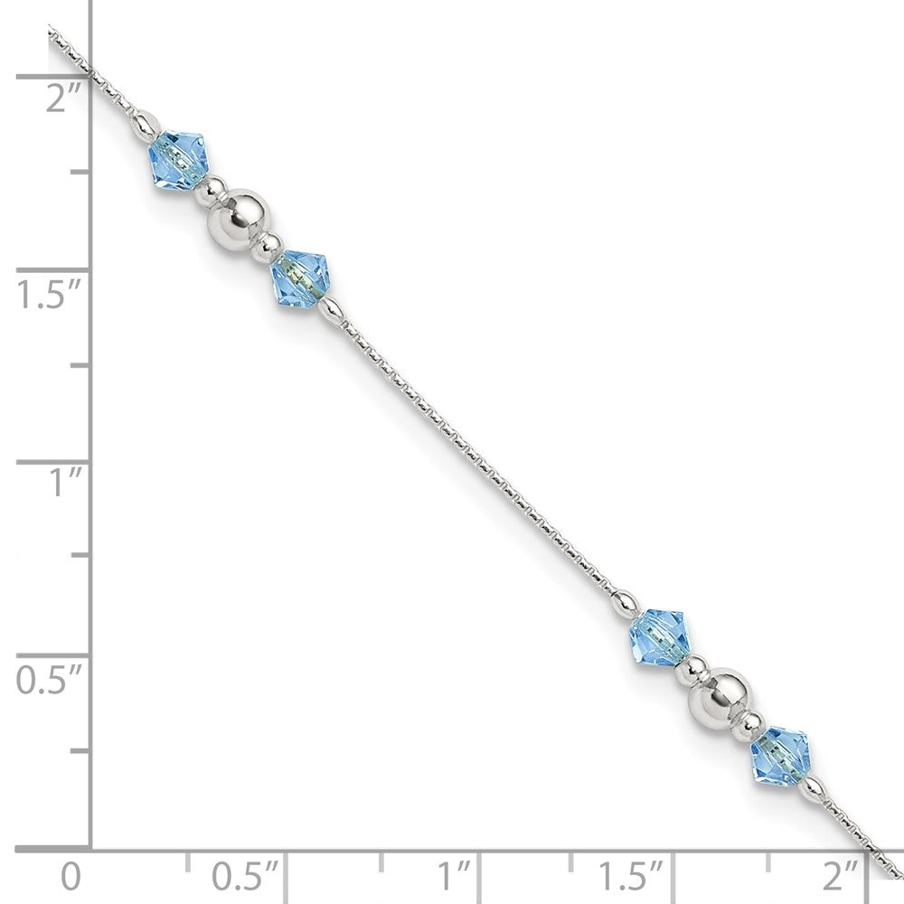 Sterling Silver Polished Bead And Cz 9In Plus 1In. Ext. Anklet