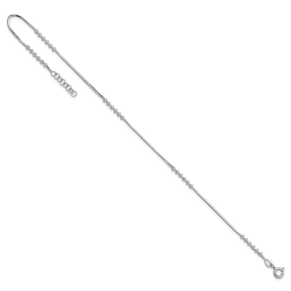 Sterling Silver Rhodium-Plated Polished W/.5In Extension Anklet