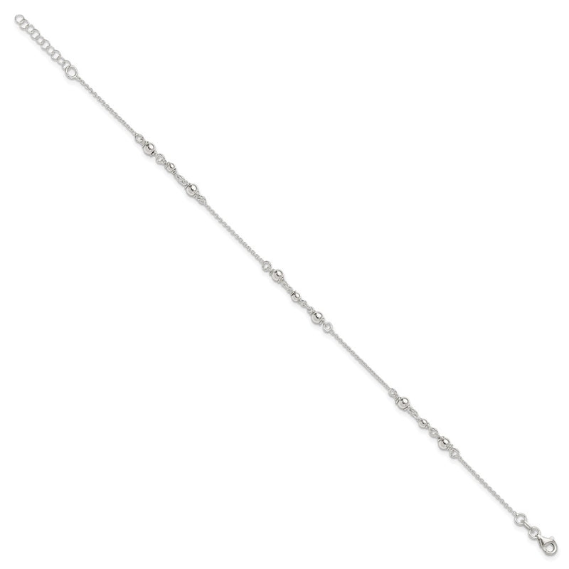 Sterling Silver Polished W/1In. Ext. Fancy Anklet
