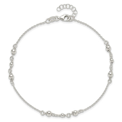 Sterling Silver Polished W/1In. Ext. Fancy Anklet