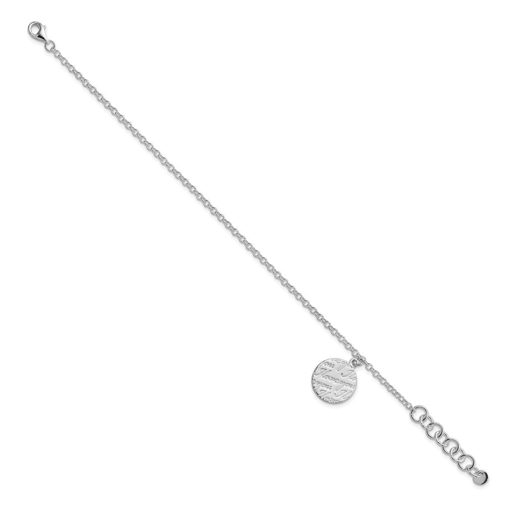 8.5 Inch Sterling Silver Polished I Love You Circle Disc W/1In. Ext. Bracelet
