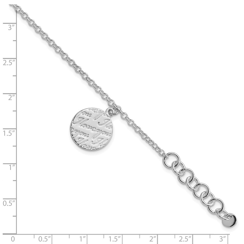 8.5 Inch Sterling Silver Polished I Love You Circle Disc W/1In. Ext. Bracelet