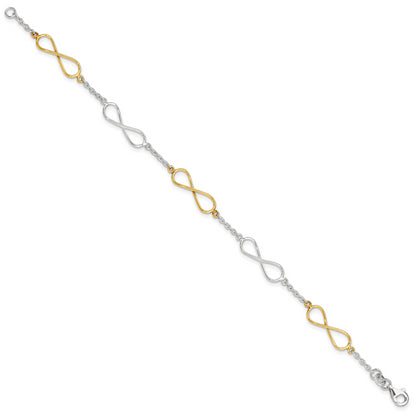 7.5 Inch Sterling Silver Polished Flash Gold Infinity Symbol Bracelet