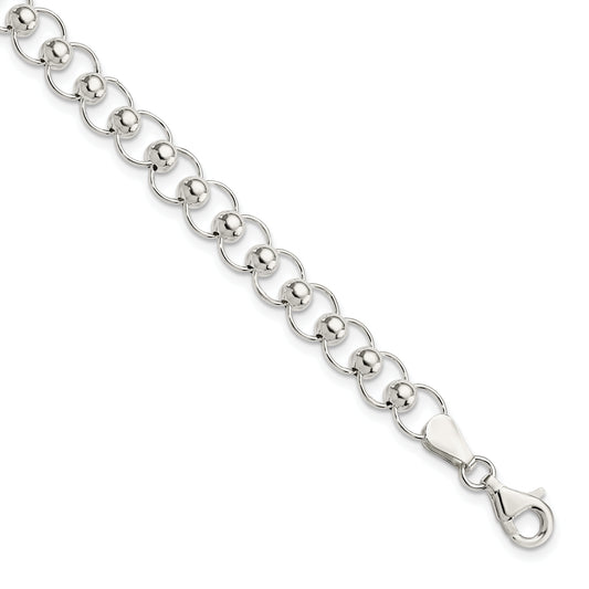 7.5 Inch Sterling Silver Polished Beaded Bracelet