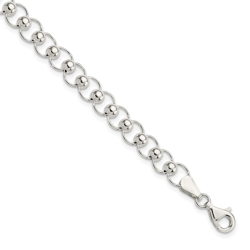 7.5 Inch Sterling Silver Polished Beaded Bracelet