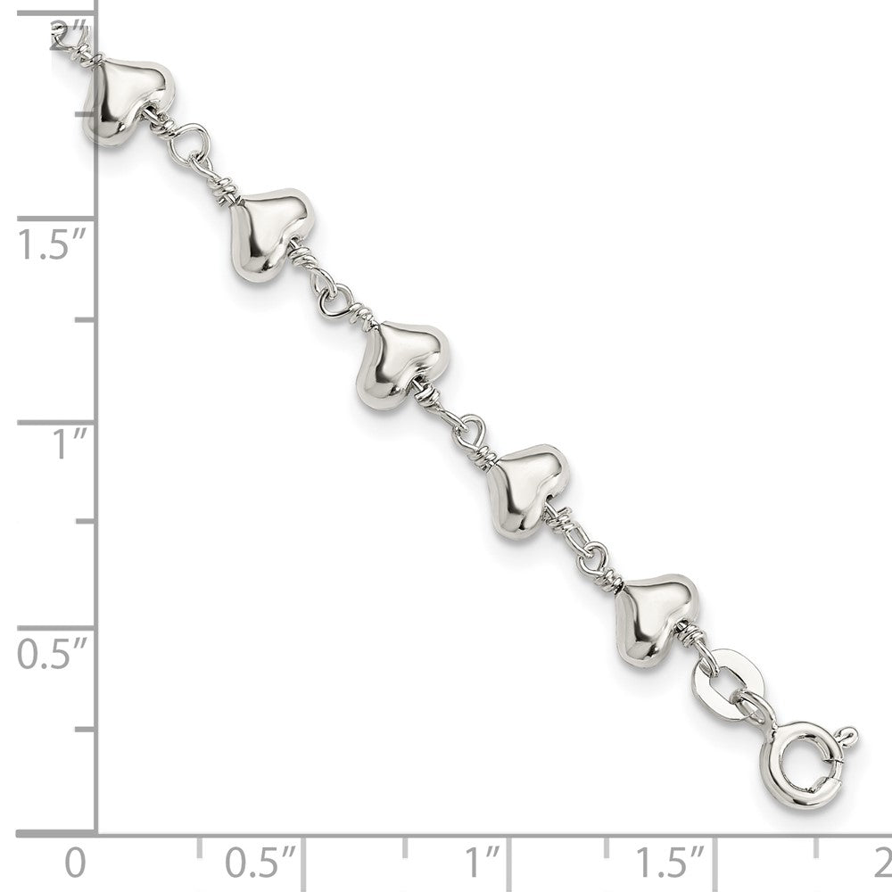 7.25 Inch Sterling Silver Polished Heart Link Bracelet