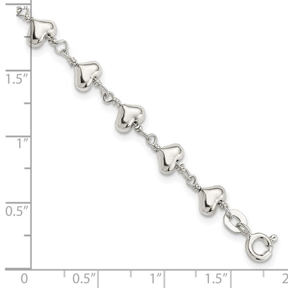 7.25 Inch Sterling Silver Polished Heart Link Bracelet